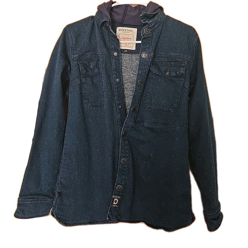Dovetail Workwear Denim Jean Jacket Hooded Women's XS Blue Button Up